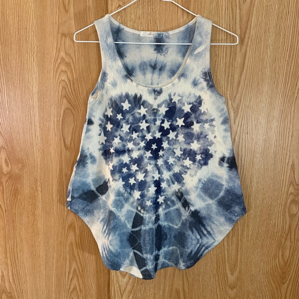 Gaze Knit Tie Dye Hearts Stars Sleeveless Swing Top